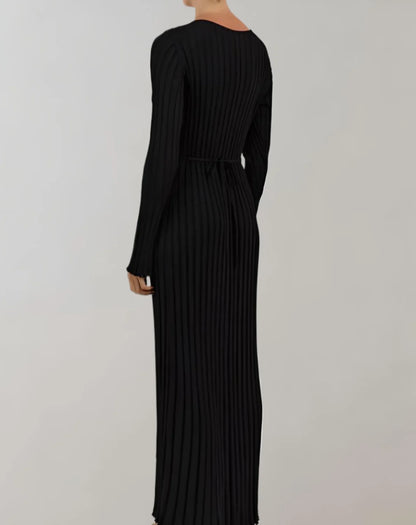 Sweater Dress – White V-Neck Ribbed Maxi