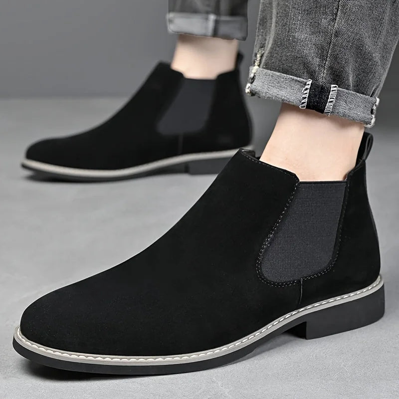Men's Chelsea Boots – Black Suede-Look Slip-On