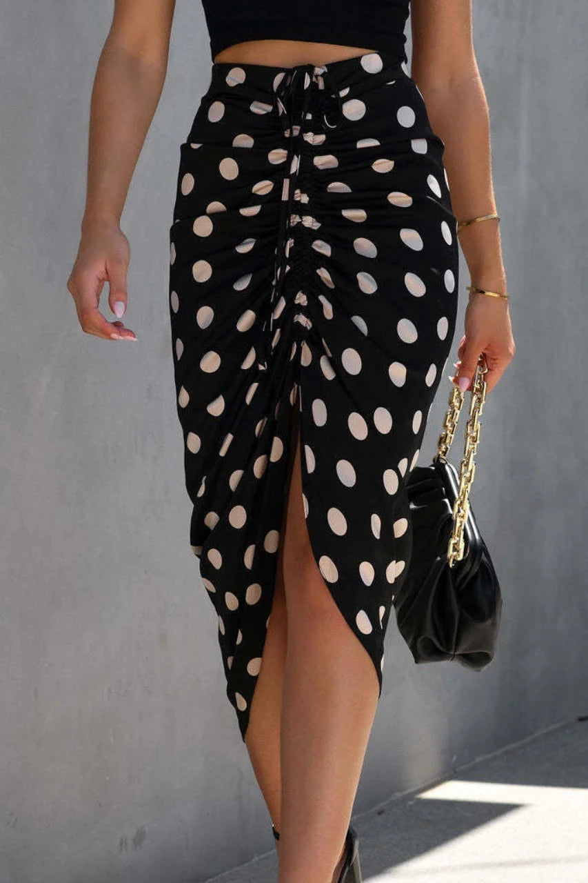 Polka Dot Drawstring Midi Skirt