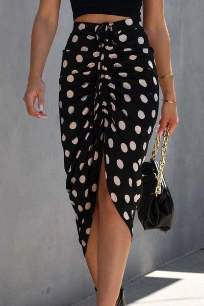 Polka Dot Drawstring Midi Skirt