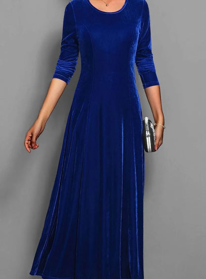 Velvet Maxi Dress – Red Long Sleeve Round Neck
