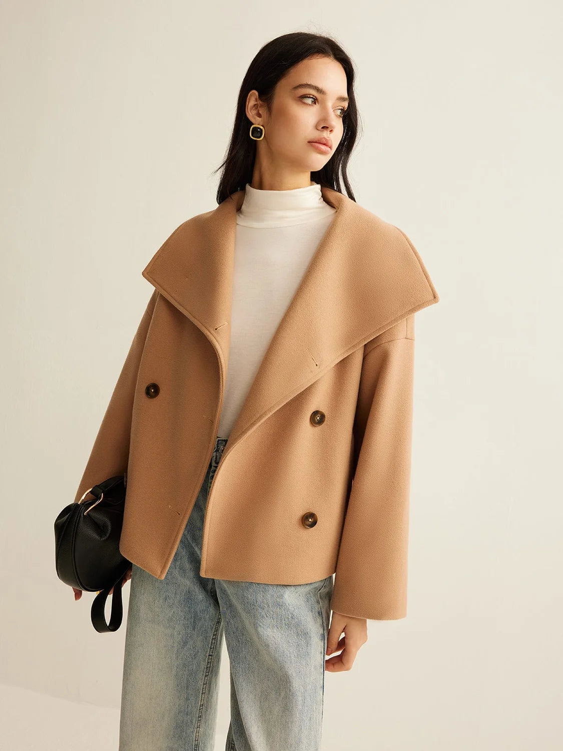 Wool Coat – Khaki Cropped Wool-Blend