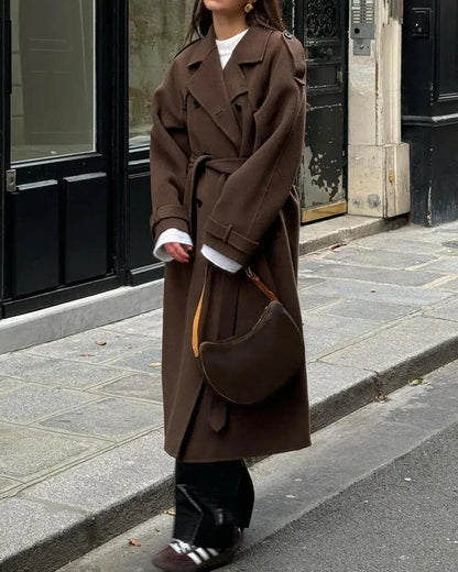 Wool Coat – Brown Belted Longline