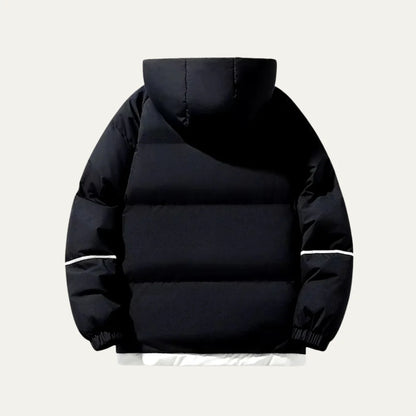 Men's Hooded Puffer Jacket – Black Contrast Piping