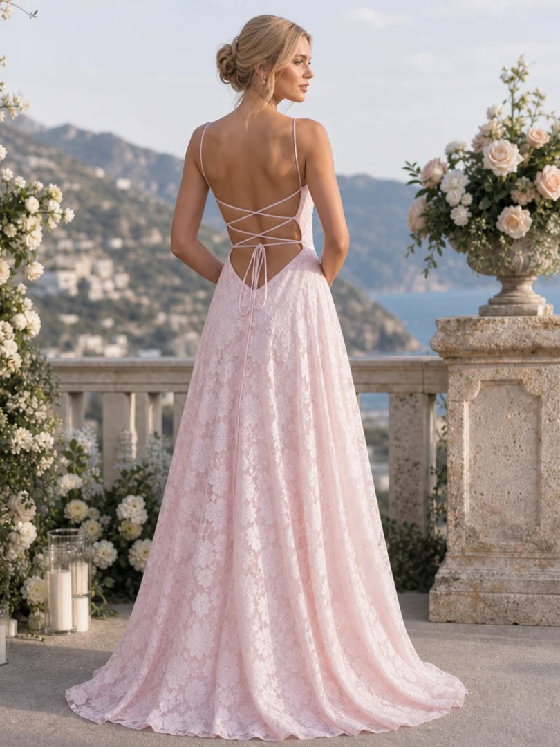 Valenne | Full Lace Maxi Dress with Lace-Up Back
