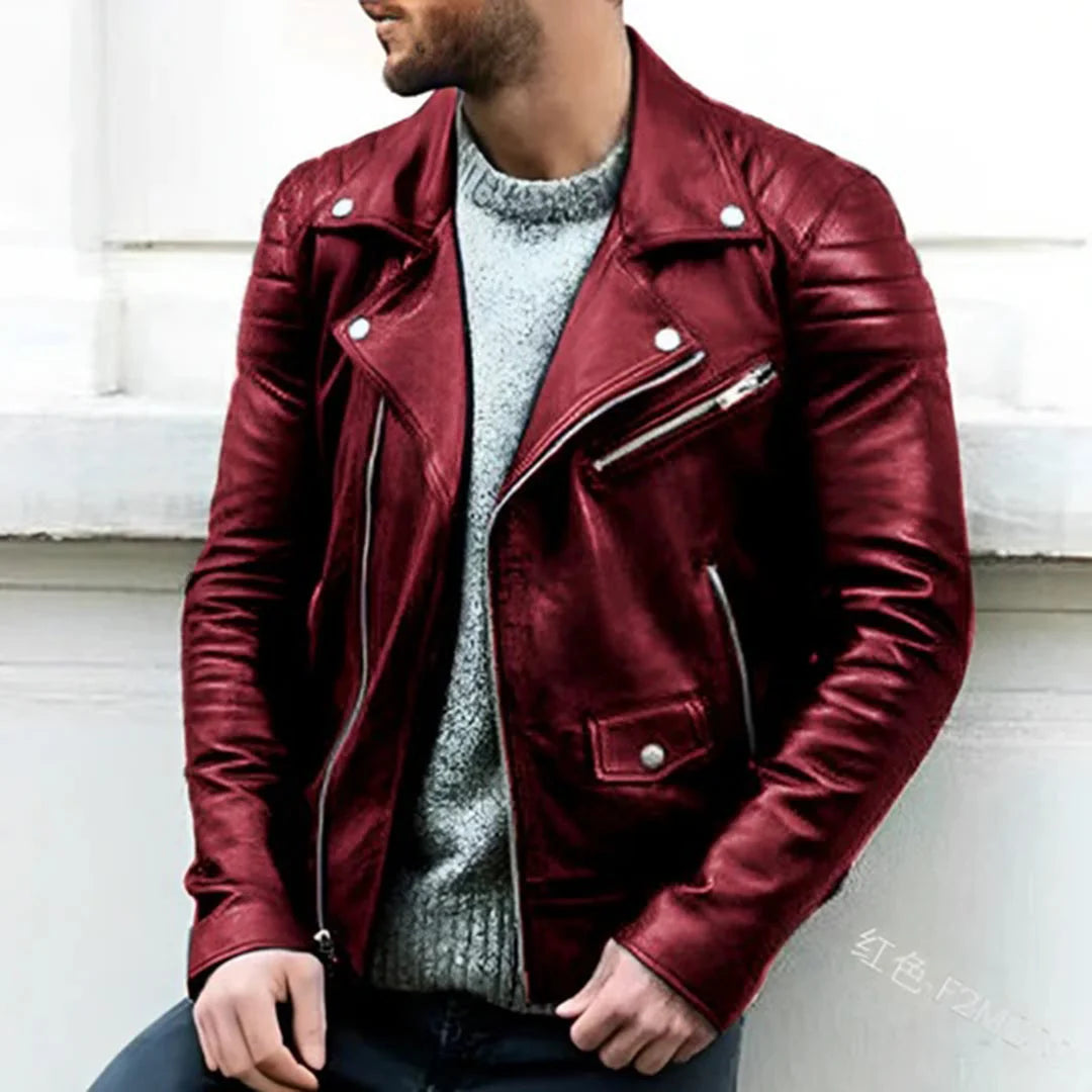 Men's Quilted Faux Leather Biker Jacket