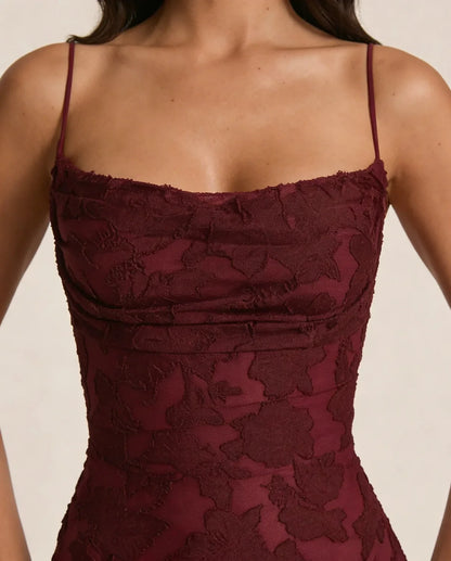 Wedding Guest Dress – Red Lace A-Line Maxi