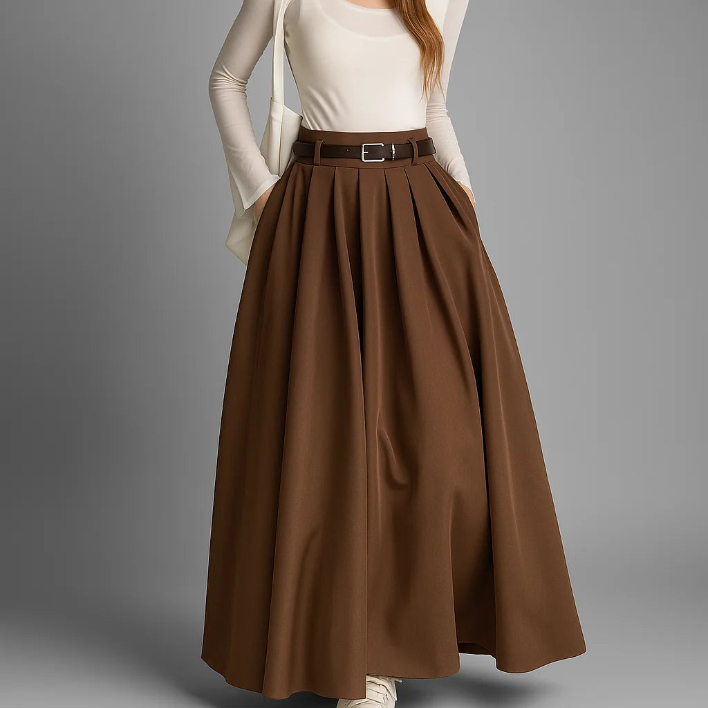 Maxi Skirt Pleated A-Line High Waist
