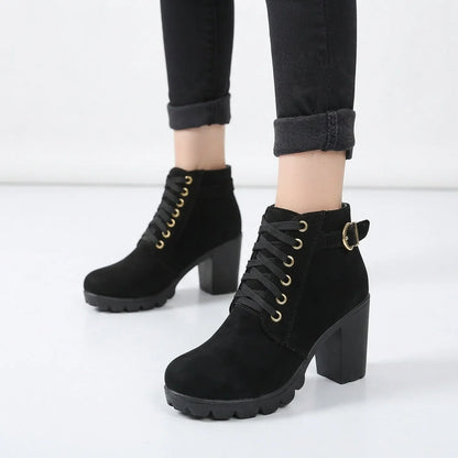 Sloan | Lace-Up Heeled Ankle Boots with Buckle
