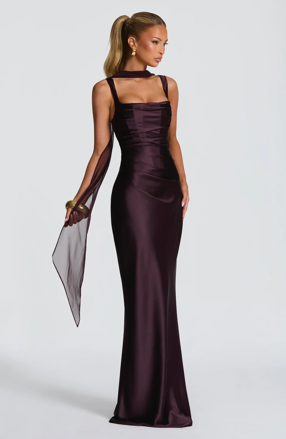 Margaux | Pleated Satin Maxi Dress