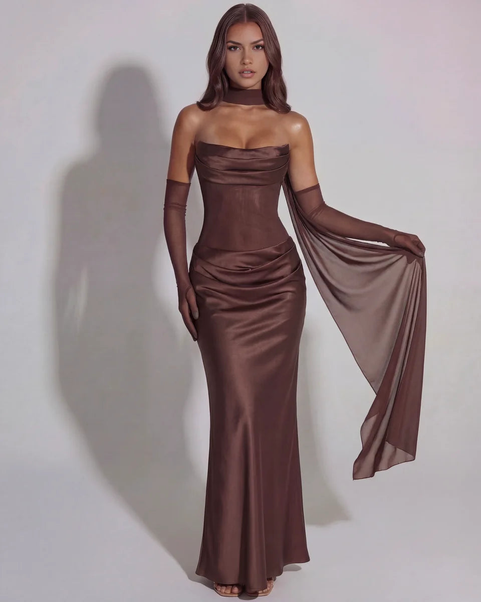 Cowl-Neck Satin Maxi Dress