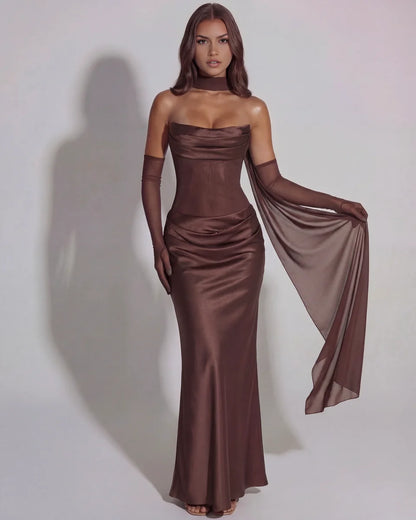 Cowl-Neck Satin Maxi Dress