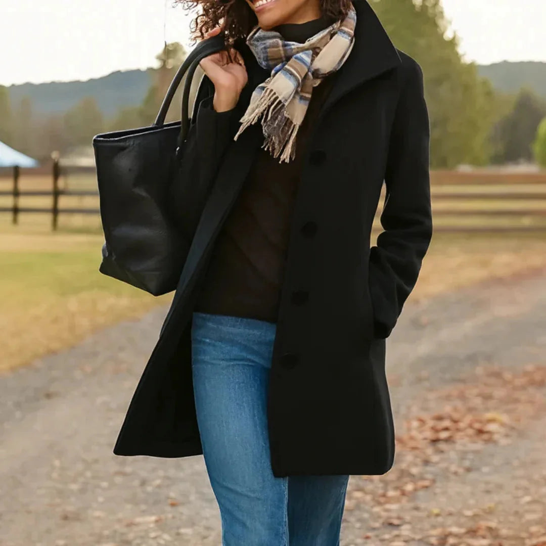Wool Blend Pea Coat with Button Front