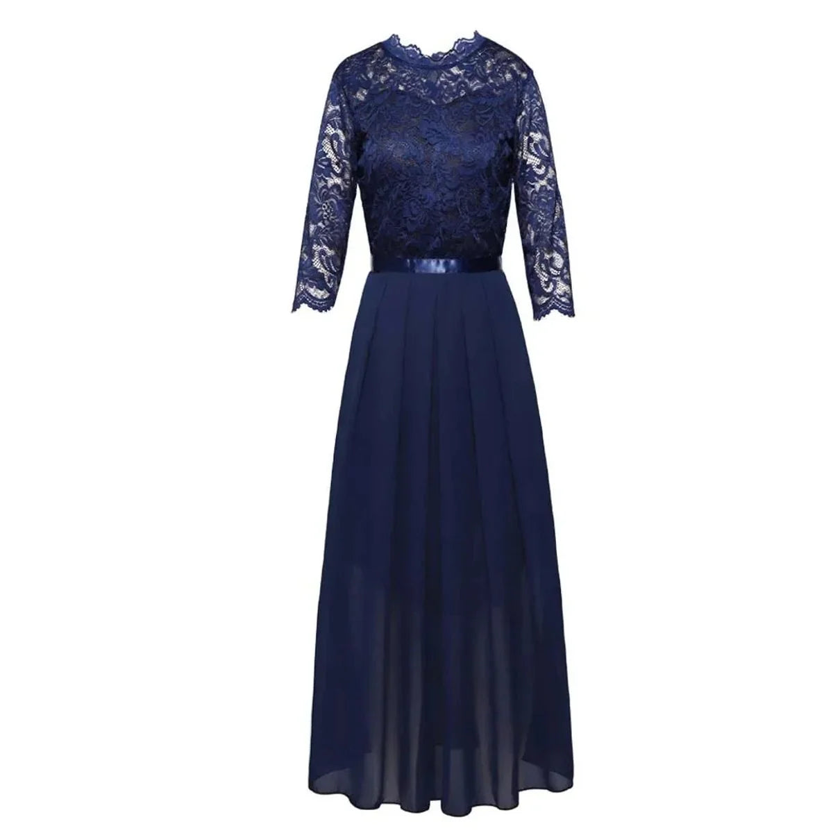 Lace Maxi Dress – Red Three-Quarter Sleeve