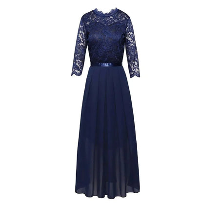 Lace Maxi Dress – Red Three-Quarter Sleeve