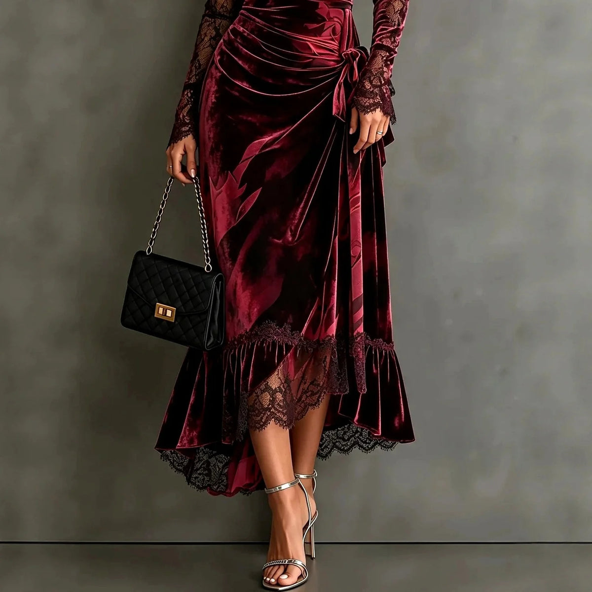 Carmel | Velvet Lace Maxi Dress Long Sleeve