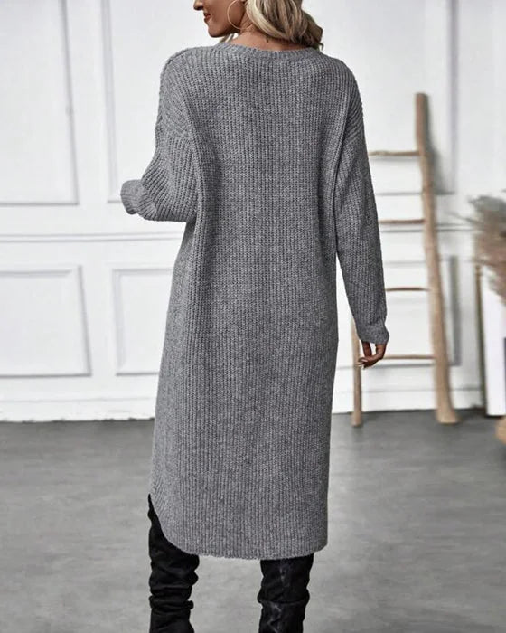 Sweater Dress – Grey Oversized Asymmetric Knit