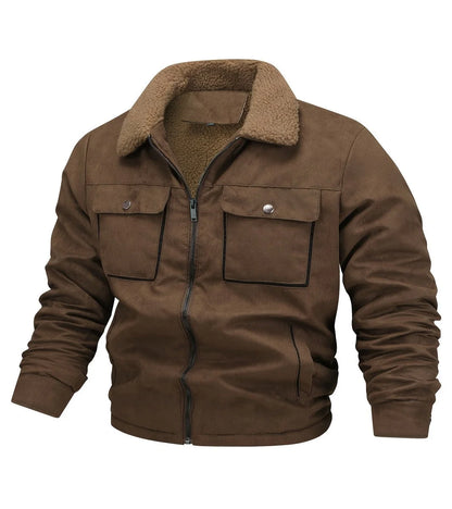 Men's Stand Collar Winter Bomber Jacket with Fleece Collar