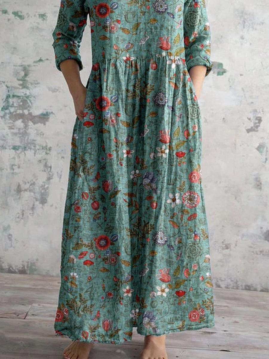 Long Sleeve Floral Maxi Dress with Pockets