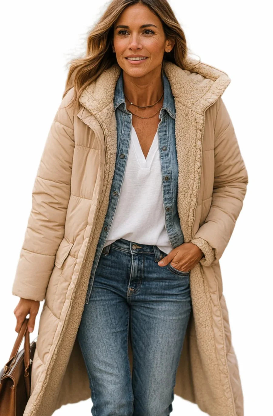 Long Hooded Puffer Coat – Black Sherpa Lined