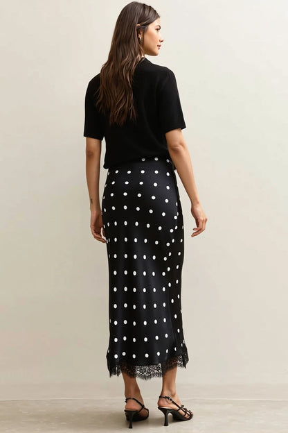 Lace Trim Polka Dot Midi Skirt