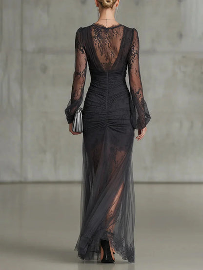 Long Sleeve Lace Maxi Evening Dress