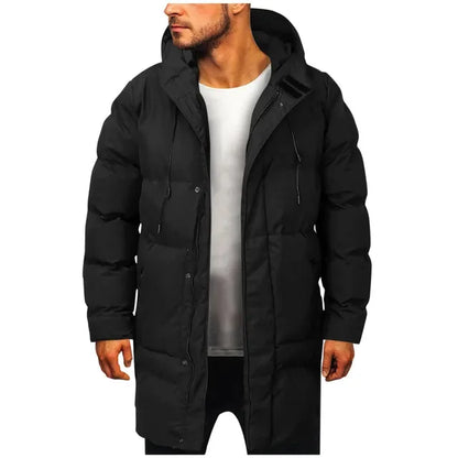 Men's Hooded Puffer Jacket – Black Padded Longline