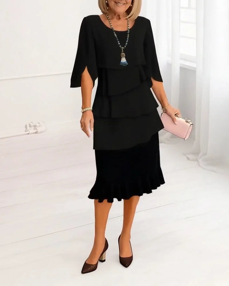 Tiered Wedding Guest Midi Dress with Split Sleeves