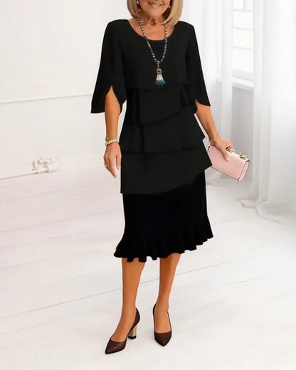 Tiered Wedding Guest Midi Dress with Split Sleeves