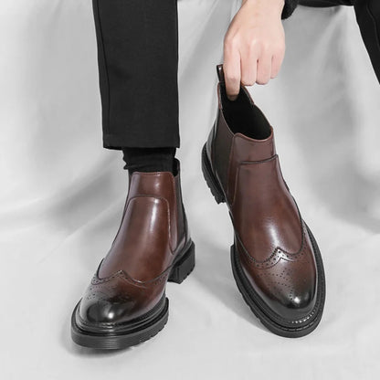 Men's Chelsea Boots – Black Leather Brogue Lug Sole