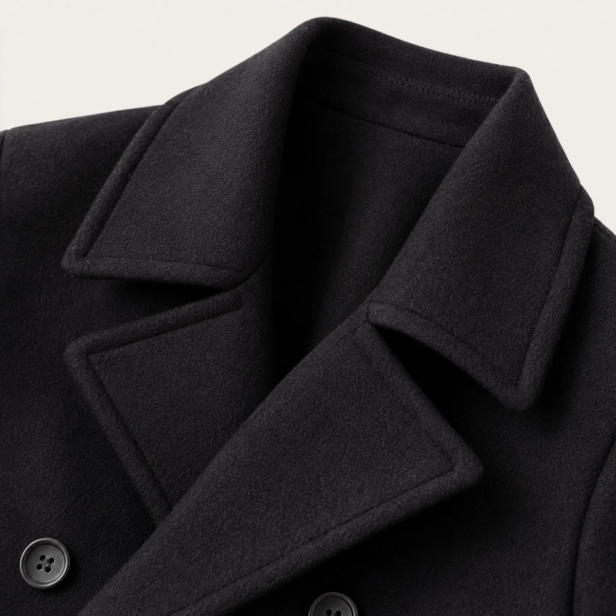 Men's Wool Coat – Black Double-Breasted Peacoat