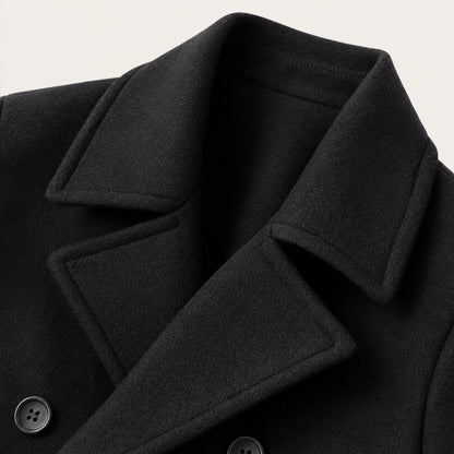 Men's Wool Coat – Black Double-Breasted Peacoat