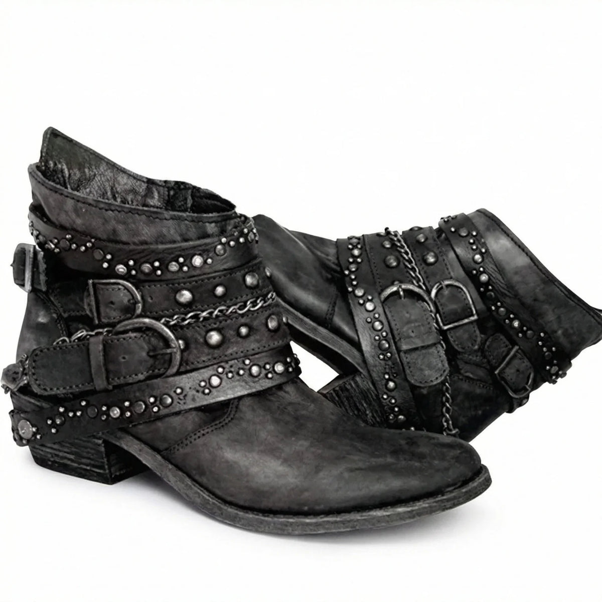 Ankle Boots Studded Buckle Strap
