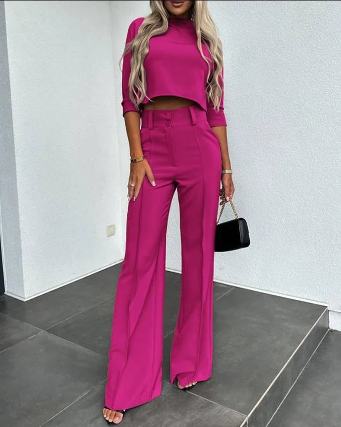 Cropped Top and High-Waist Wide-Leg Pant Set