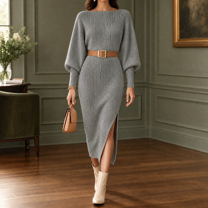 Ribbed Knit Midi Sweater Dress