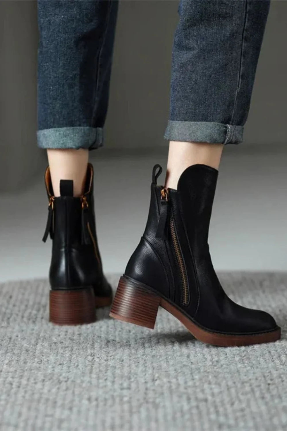Ivy | Ankle Boots Block Heel Side Zip