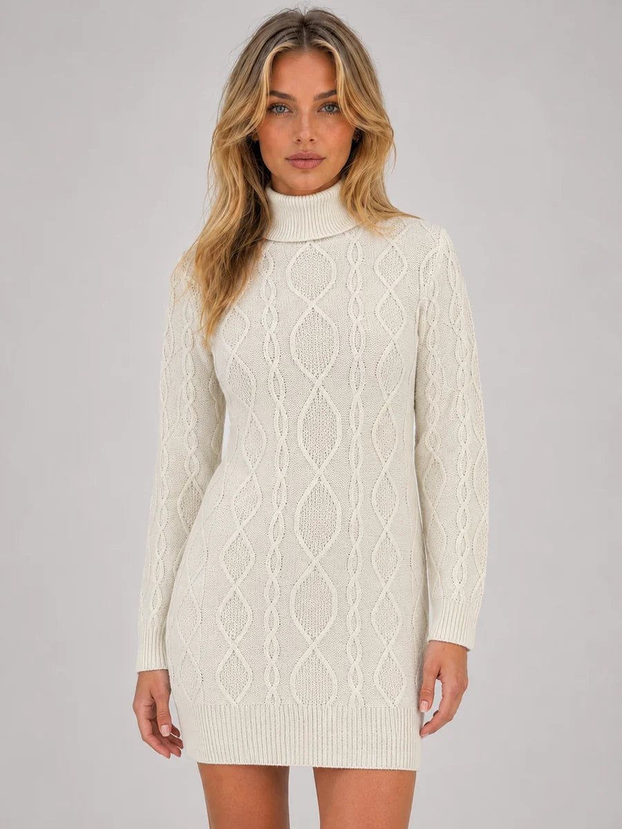 Cable-Knit Roll-Neck Jumper Mini Dress