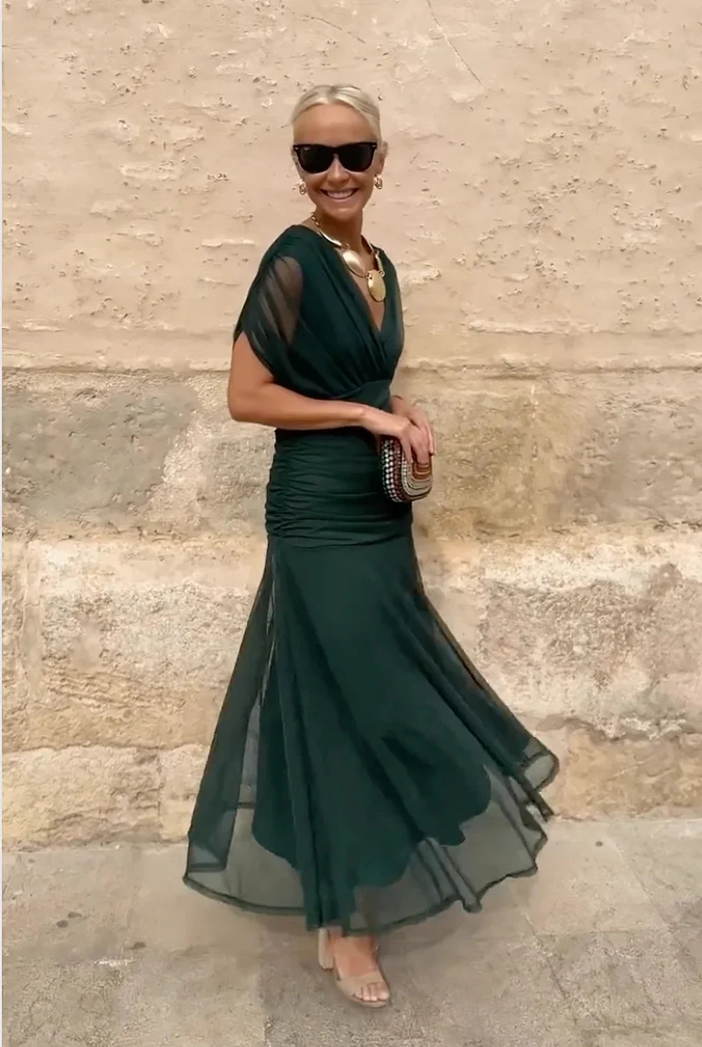 Wedding Guest Dress – Bordeaux Chiffon Sleeve Maxi