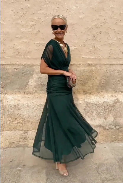 Wedding Guest Dress – Bordeaux Chiffon Sleeve Maxi