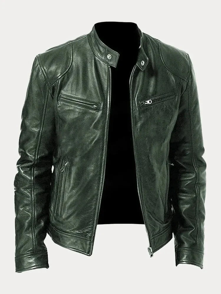 Men's Biker Jacket with Stand Collar