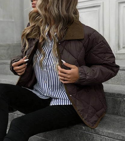 Women's Diamond Quilted Puffer Jacket with Collar
