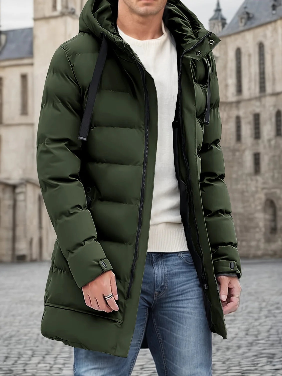 Men's Hooded Puffer Jacket – Black Longline