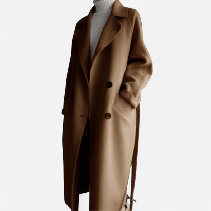 Wool Coat – Black Belted Double-Breasted