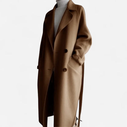 Wool Coat – Black Belted Double-Breasted