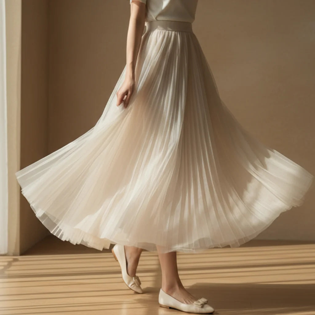 Pleated Tulle Maxi Skirt