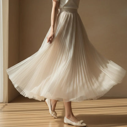 Pleated Tulle Maxi Skirt
