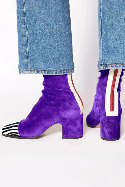 Luisa | Suede Block Heel Ankle Boots Square Toe