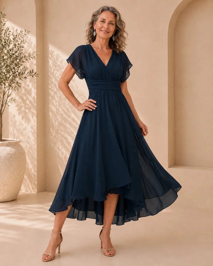 V-Neck Flutter Sleeve Maxi Cocktail Dress