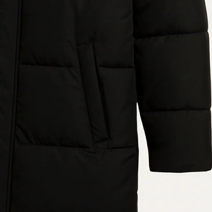 Men's Hooded Puffer Jacket – Black Long Winter Coat