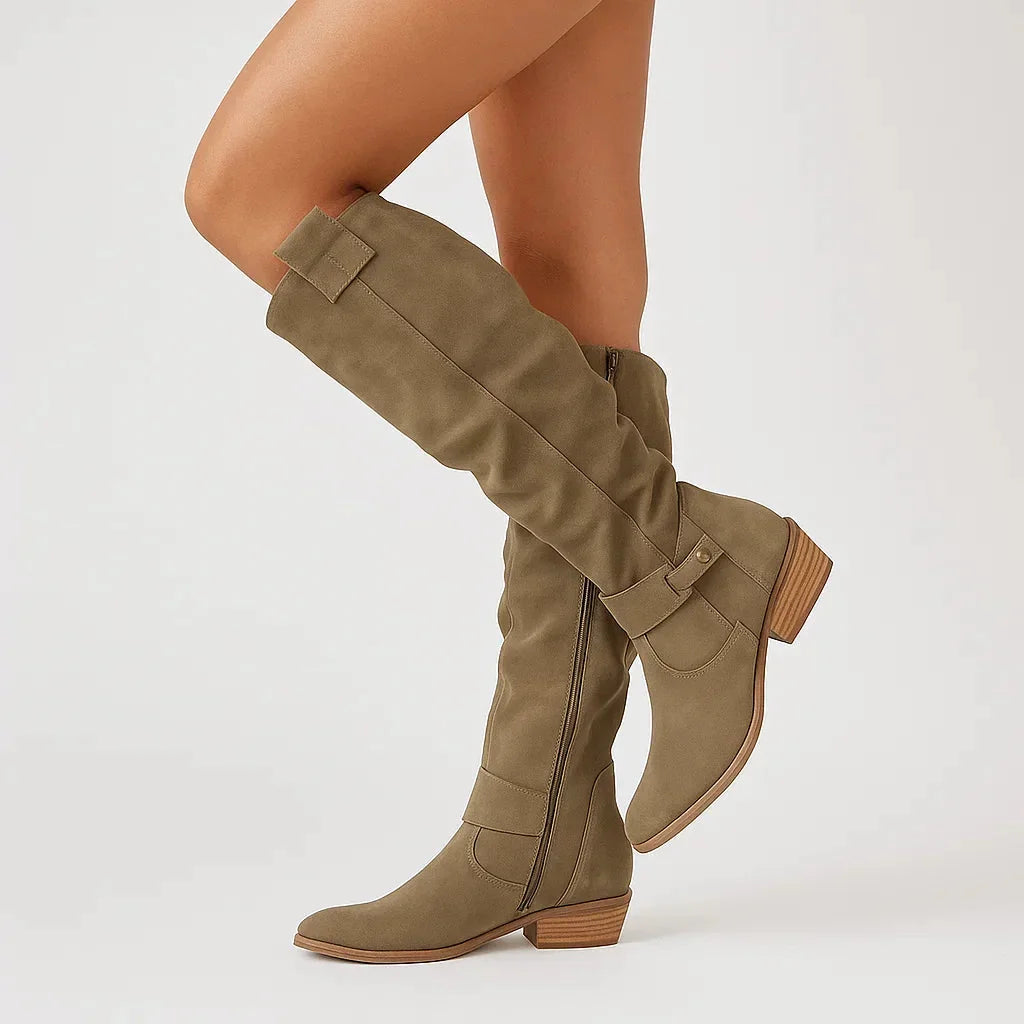 Slouchy Knee High Boots with Block Heel